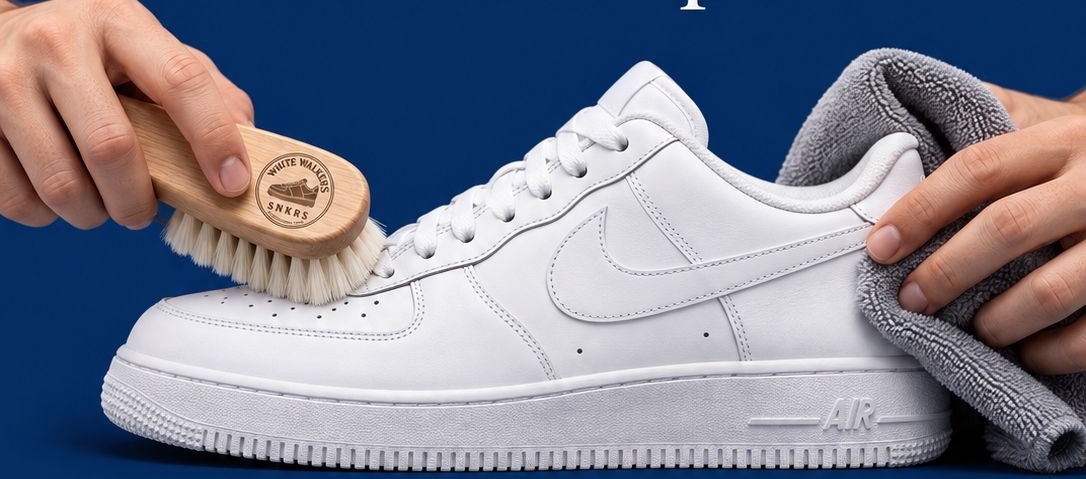 Limpieza cuidadosa de un tenis blanco con cepillo y microfibra